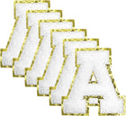 6pcs Glitters Chenille Letter Patches 8.4cm / 3.3" Chenille Iron-On Letter Patches Applique for Clothing Hats Jeans Shoes Bags (White, Letter A)