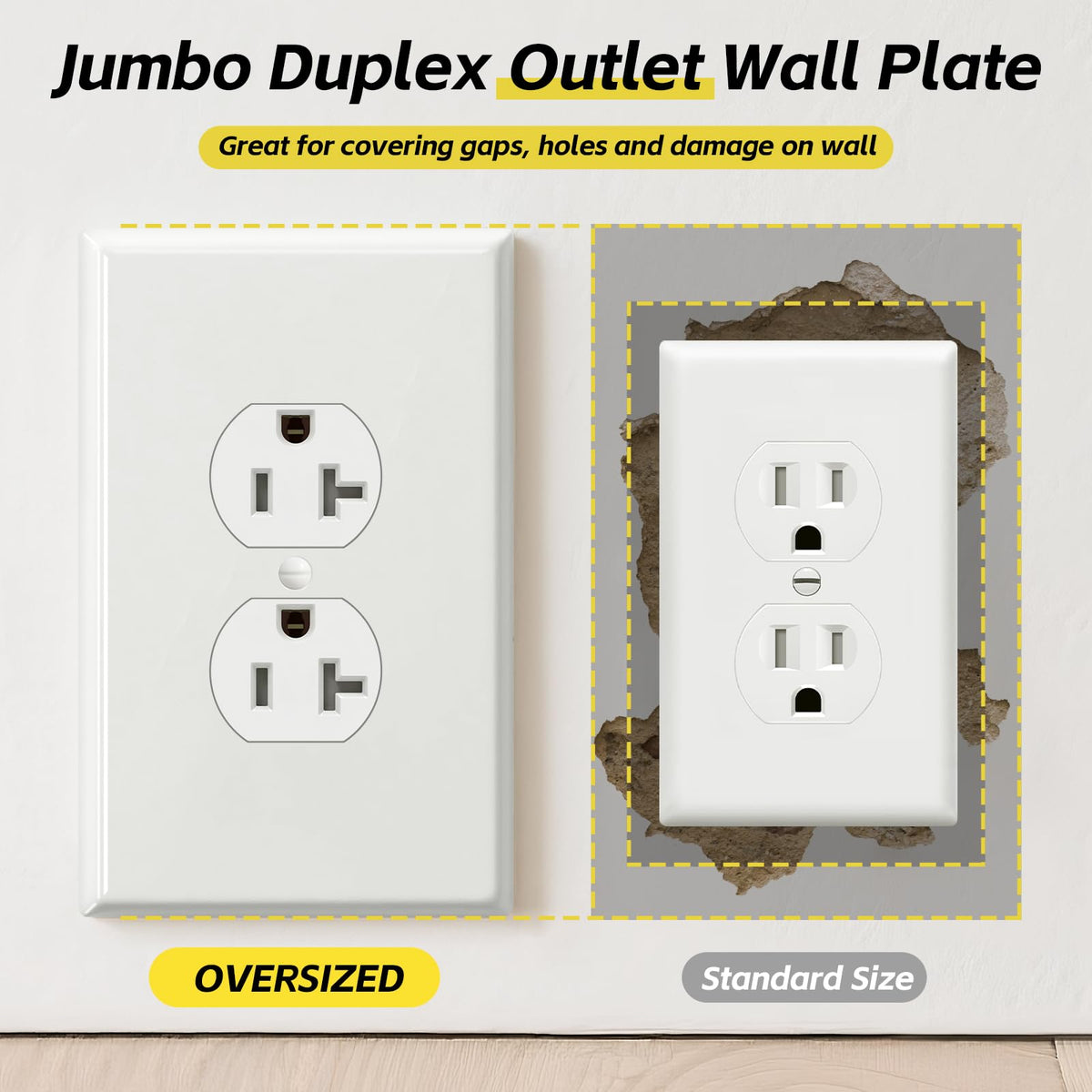 6Pack Oversized Duplex Receptacle Outlet Wall Plate, Jumbo Outlet Covers