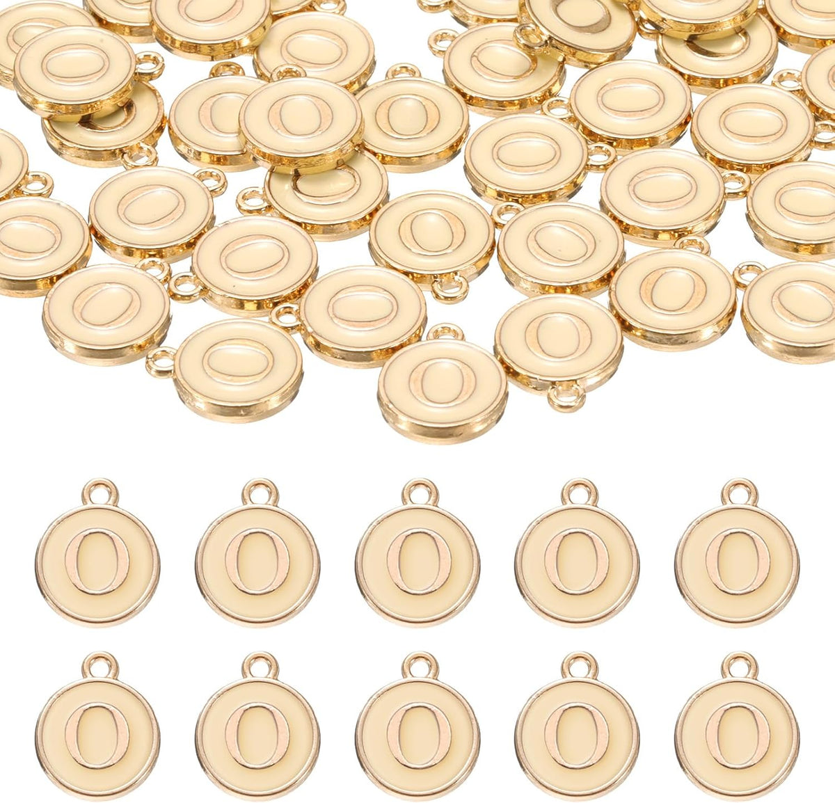 LinkMejor 52pcs Letter Charm, Enamel Letter Pendants, Alphabet O Pendants Double Sided Beads Charm for DIY Bracelet Necklace Pendants Earring Jewelry, Champagne Gold