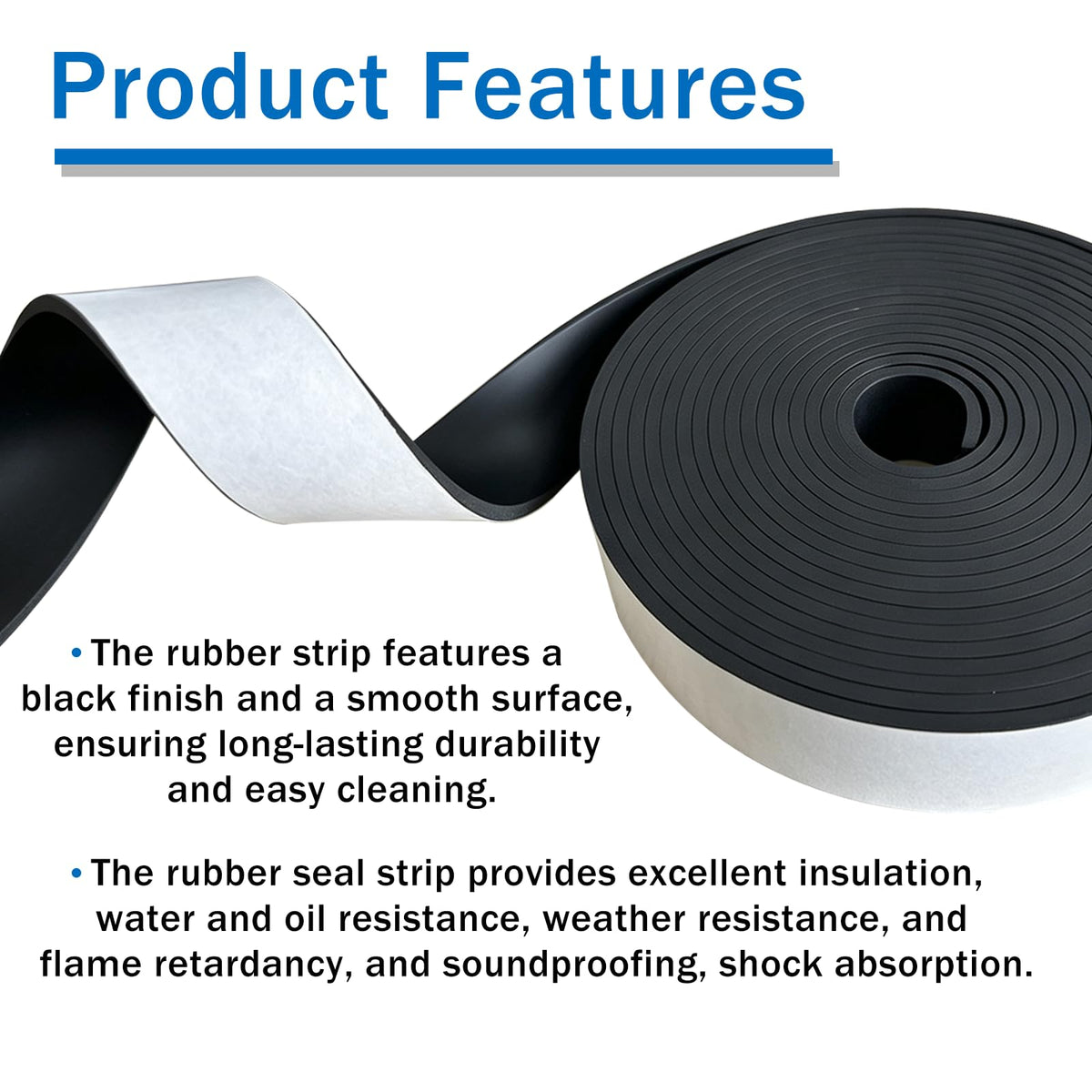 1/4" tjock x 1" Bx 120" L solid gumiband med limhäftning