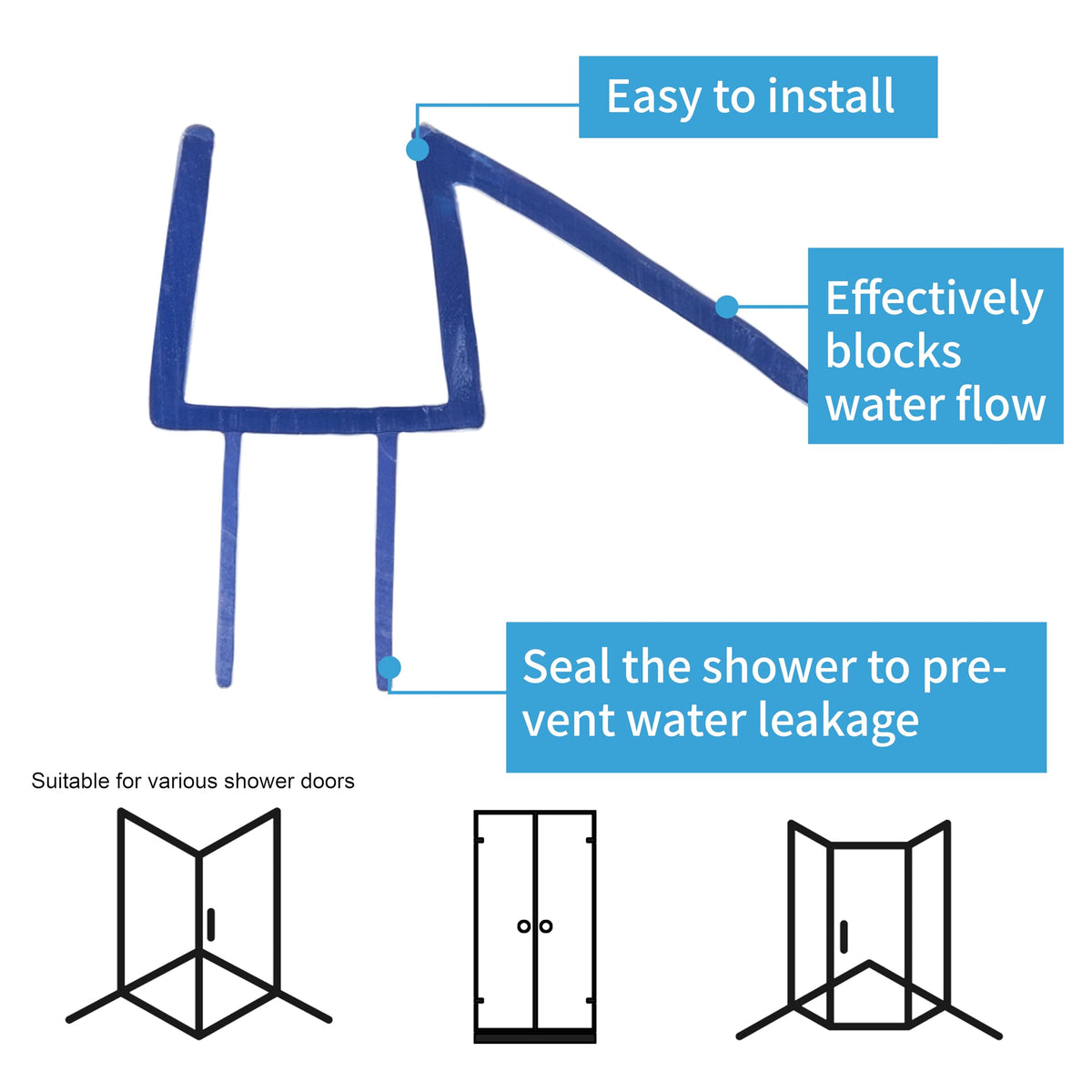 LinkMejor 2-Pack ShowerDoor Bottom Seal 3/8" x 36" Polycarbonate Frameless Ultra Clear Shower Door Seal Strip for Glass Doors Stop Leaks and Create a Water Barrier Replacement Shower Cubicle