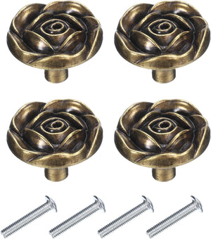 4 Set Kunci Tangki Vintage dengan Pola Rose 1.2" Panjang Retro Floral Dresser Tangki Kunci dengan Kancing Bahan Kuning untuk Furniture Tangki Baju Kabin Kabin Kaca Bronze
