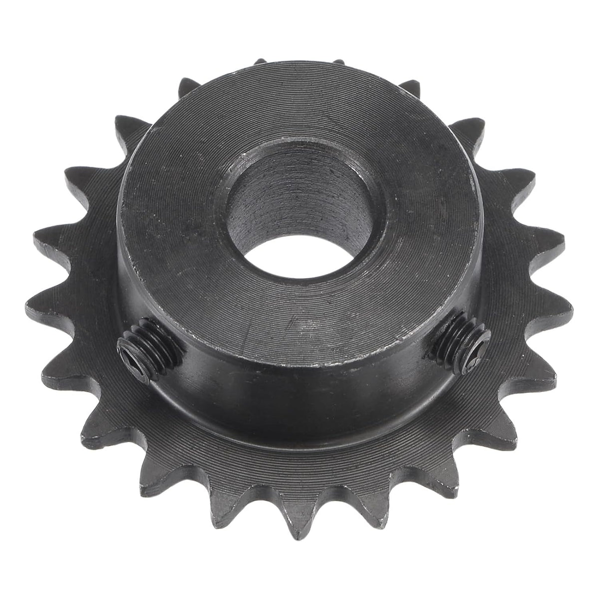 21 Tooth Roller Sprocket B Type, #25 Chain, Single Strand 1/4" Pitch, 12mm Bore Black Oxide C45 Carbon Steel with Set Screws for ISO 04C