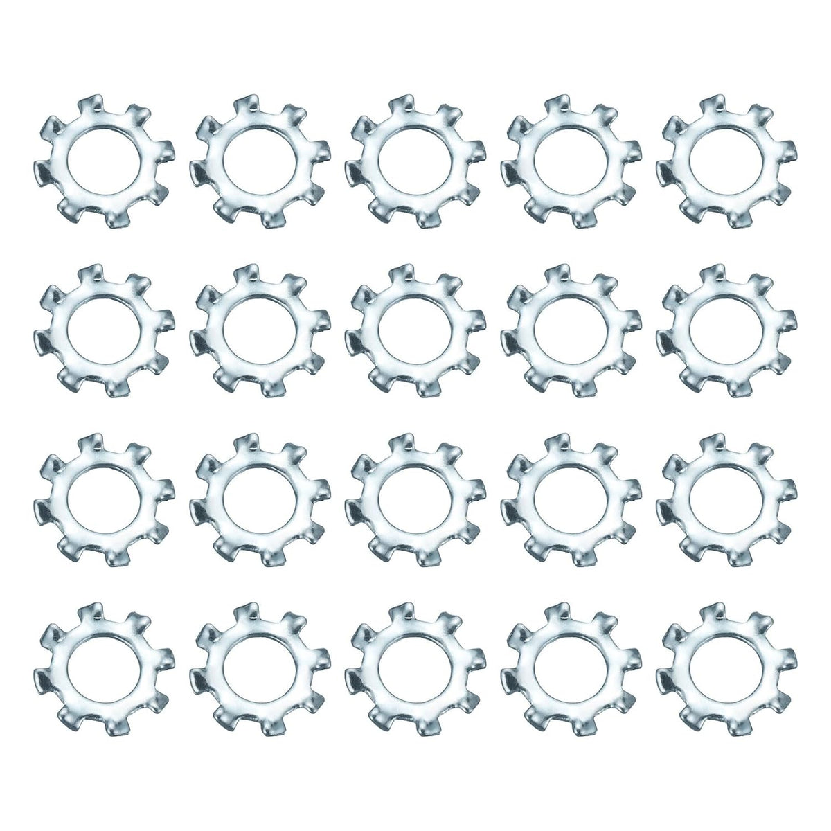 100Pcs 10# External Tooth Lock Washer, Zinc-Plated Carbon Steel Multi-Tooth Star Washer Locking Fastener, Silver Tone