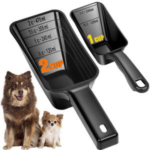 2-Pack Hundefutter Schaufelset, 1 Tassen und 2 Tassen Plastik Pet Food Messlöffel mit klaren Messlinien, Mehrzweck Pet Food Schaufel für Hunde, Katzen (Schwarz)