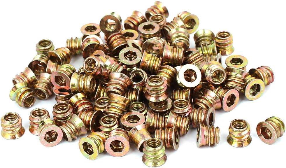 M6 x 10mm Furniture Hex Key Type E-Nut Wood Insert Interface Screws Nuts 100pcs