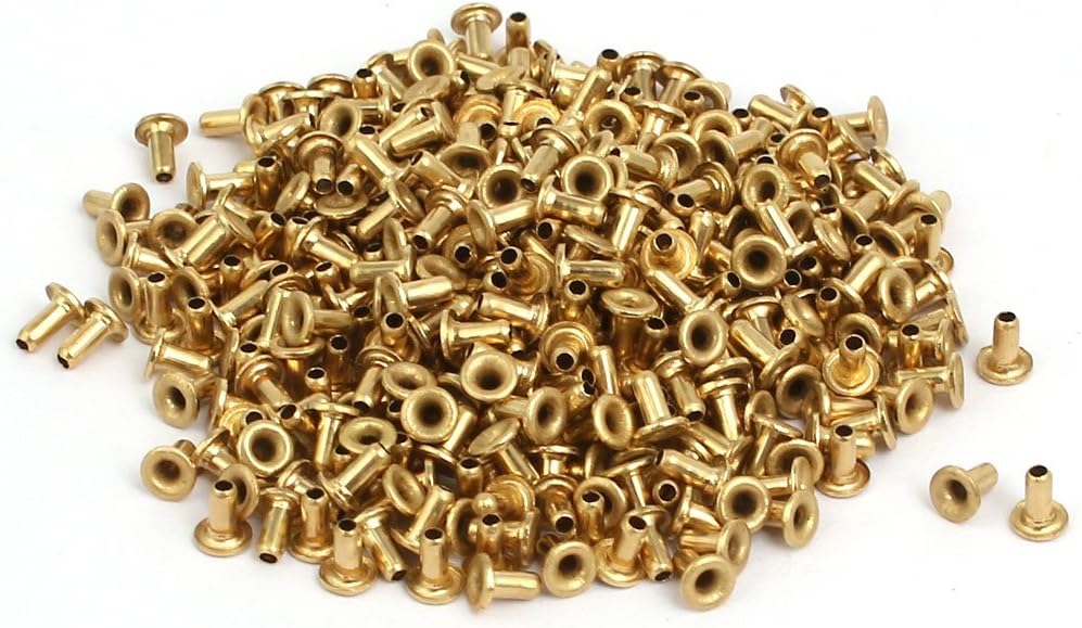 LinkMejor 500pcs M1.5x3mm Brass Plated Metal Hollow Eyelets Rivets Gold Tone