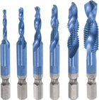 Combination Drill and Tap Bit Set M3 M4 M5 M6 M8 M10 with 1/4" Hex Shank Bluing High Speed Steel Countersink Bit Spiral Flute Tapping Tool 6pcs