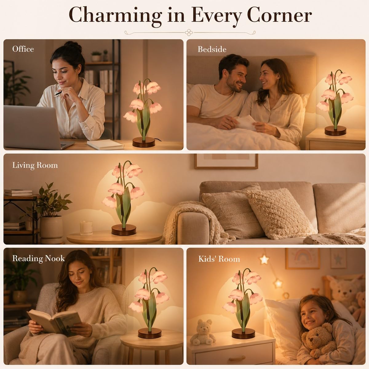 LinkMejor Flower Table Lamp for Bedroom, LED Cute Reading Light