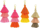 4Pcs Tri-Layered Tassels 6.7Inch Tassel Bag Charm Bohemian Keychains Handmade Tassel Keychain for DIY Projects, Decoration (Multicolor)