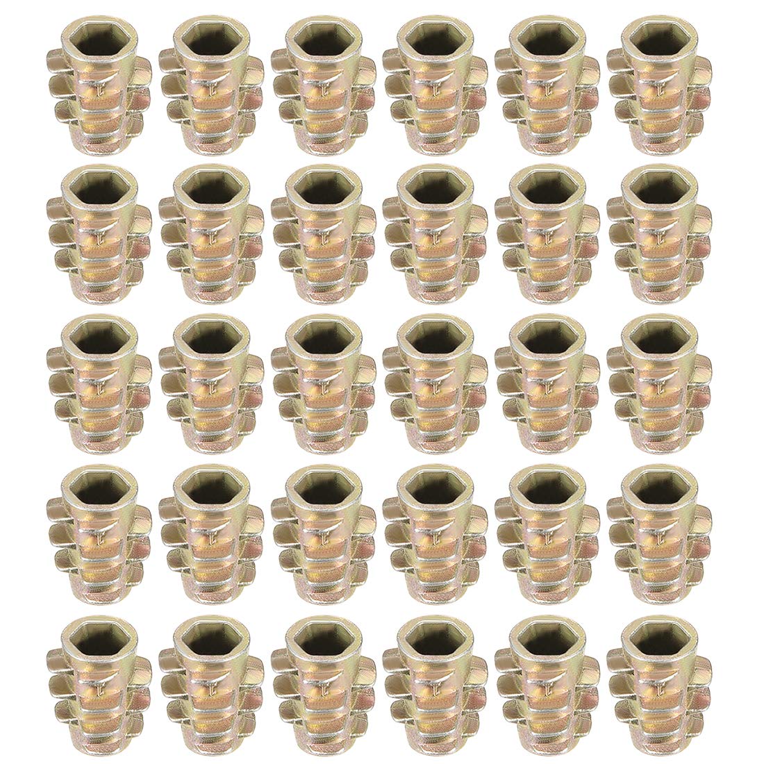 Furniture Threaded Insert Nuts Zinc Alloy Hex-Flush M4 Internal Threads 10mm Length 30pcs