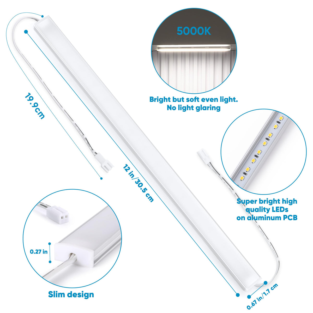 LinkMejor Lampes de Cuisine Sous-Étagère Brancheables. 6 Lumières avec Adaptateur Dimmer. 5000K