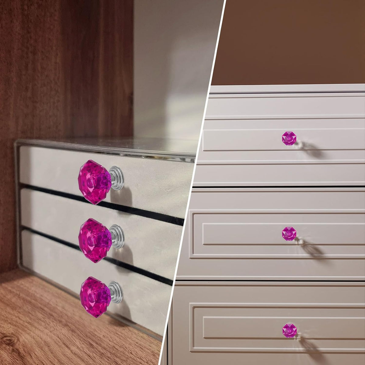 10 kpl kristallikomeroimikset 24 mm vetokahvat kristallikomeroimikset komeroille, hyllylle, vaatekaappi, vaatekaappi, Rose Red/Silver