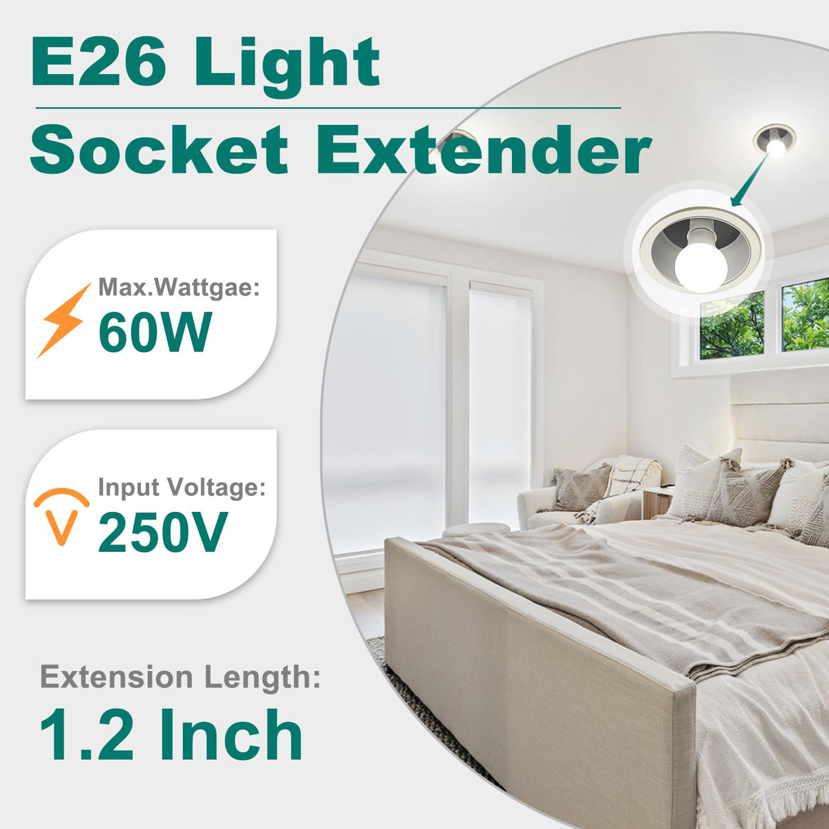 LinkMejor E26 Socket Extender 1.2 Inch, Short Light Socket Extender, 4-Pack