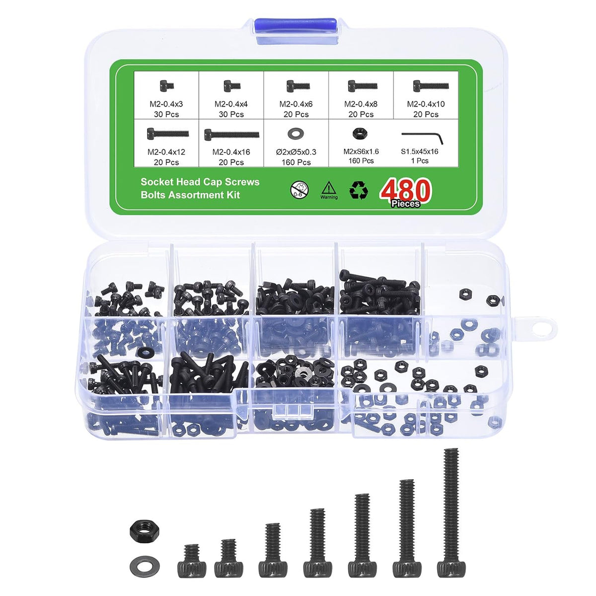 Hex Socket Bolt Kits (M2), Grade 12.9 Carbon Steel Hex Socket Drive Screw, Black