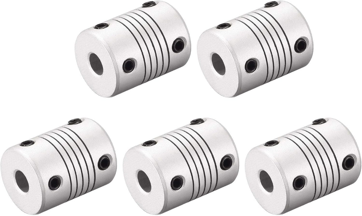 6mm to 6.35mm Aluminum Alloy Shaft Coupling Flexible Coupler Motor Connector Joint L25xD19 Silver,5pcs