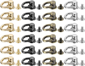 24Pcs D Ring Stud Screw Ball Head Button, Metal D Ring Rivets for Leather DIY Craft, Bag Shoes Accessories, 4 Colors
