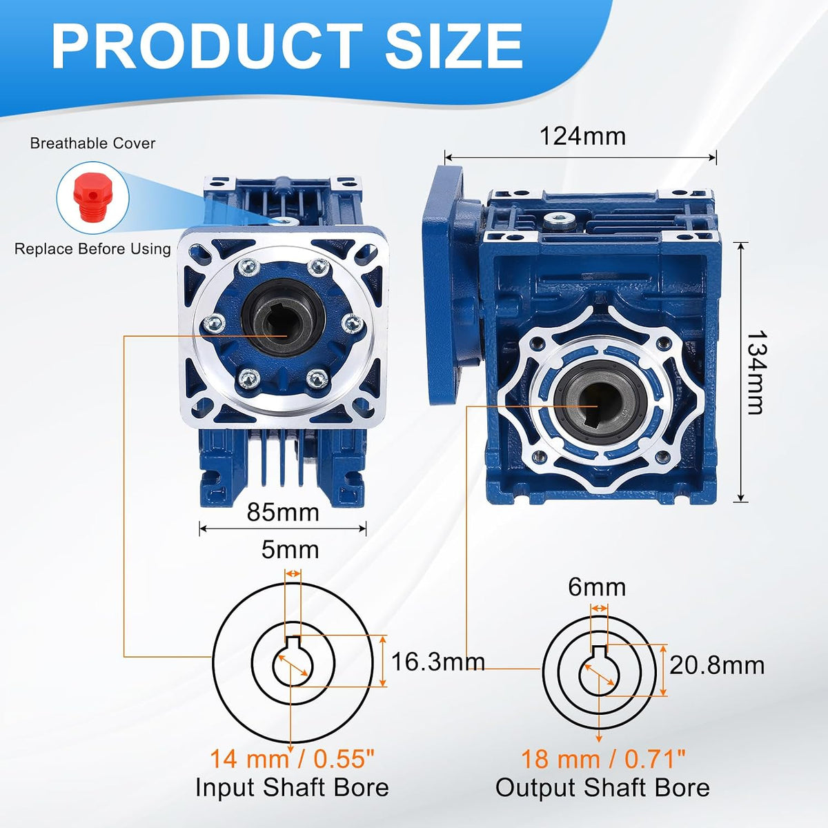 NMRV040 Worm Gear Gearbox Ratio 30:1, 18mm Output Shaft High Torque Worm Gear Speed Reducer for Nema34 Servo Motor/Nema34 Stepper Motor, Blue