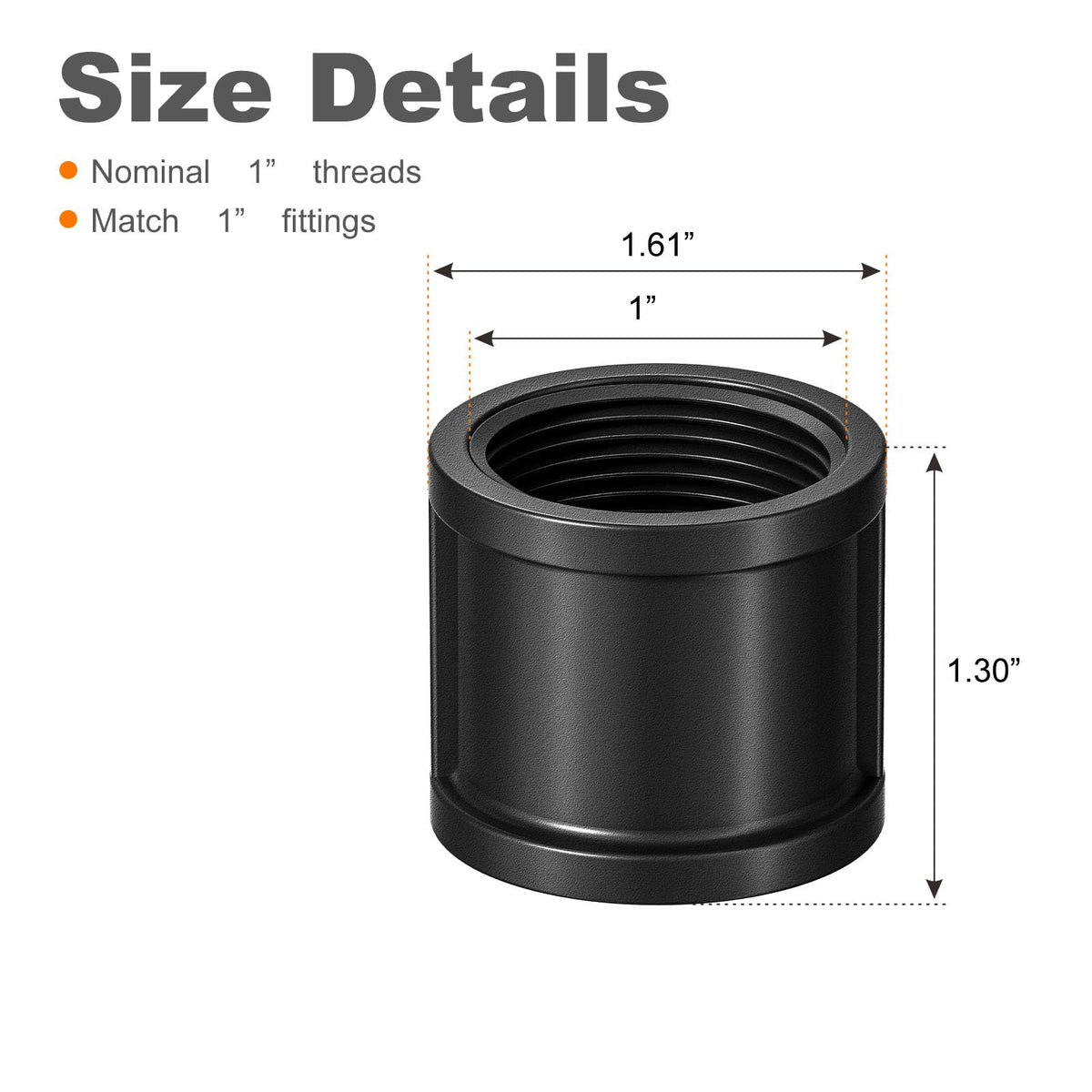 LinkMejor Kupling Malleabel Gjuteri Rør, Sort, 1", 4-Pack.