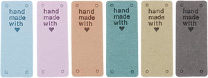 30Pcs Handmade Leather Label, 20x50mm PU Leather Sewing Embossed Tag Embellishment Knit Crochet Tags for Clothing Purses Scarves DIY, 6Colors
