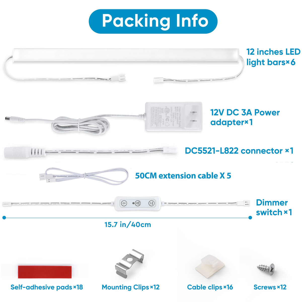 LinkMejor Lampes de Cuisine Sous-Étagère Brancheables. 6 Lumières avec Adaptateur Dimmer. 5000K