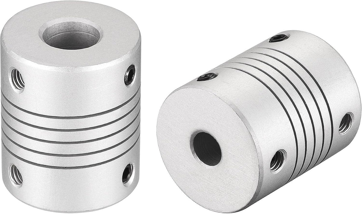 10mm to 6.35mm Aluminum Alloy Shaft Coupling Flexible Coupler Motor Connector Joint L30xD25 Silver 2Pcs