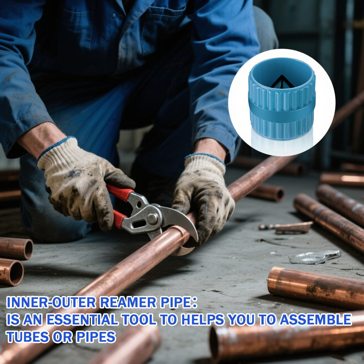 Alat Penggiling Pipa Deburring, Dalam & Luar untuk Tuba Kuprum PVC Perunggu Biru
