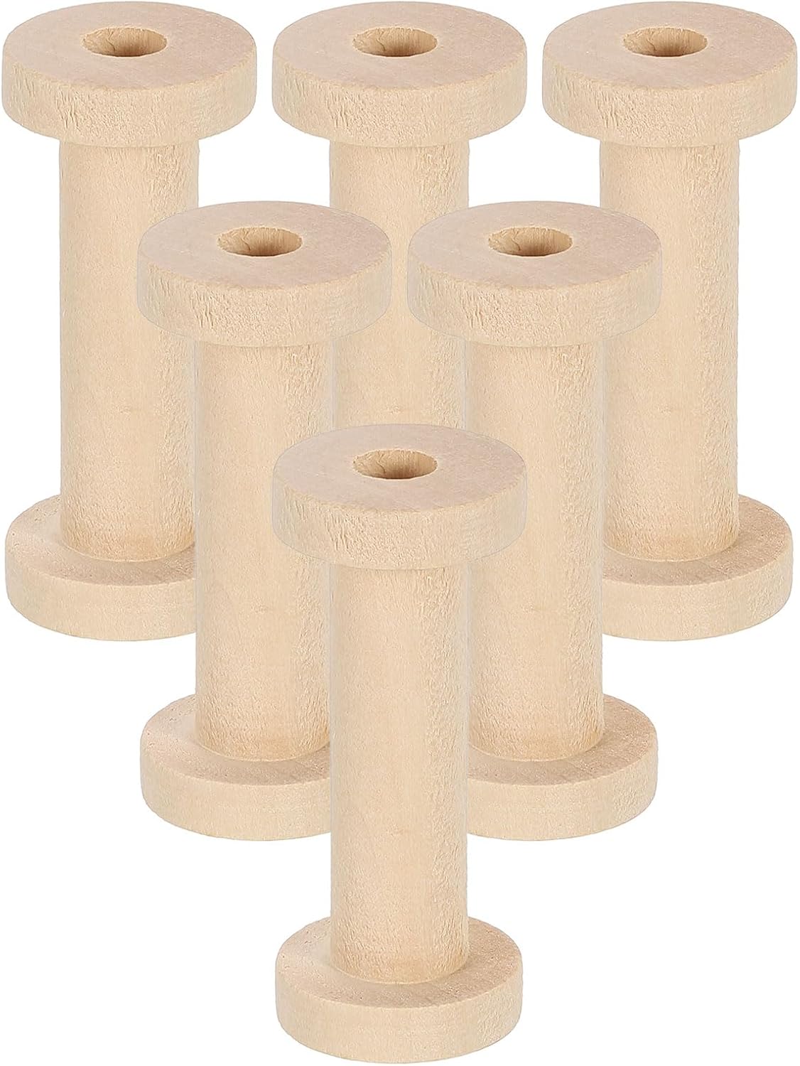 6Pcs Wooden Empty Spool, 1.2" x 2.8" Unfinished Wooden Spools Wire Weaving Bobbins Empty Thread Spools for Crafts DIY Art Embroidery Sewing Thread Twine, Wood Color