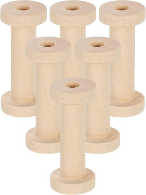6Pcs Wooden Empty Spool, 1.2" x 2.8" Unfinished Wooden Spools Wire Weaving Bobbins Empty Thread Spools for Crafts DIY Art Embroidery Sewing Thread Twine, Wood Color