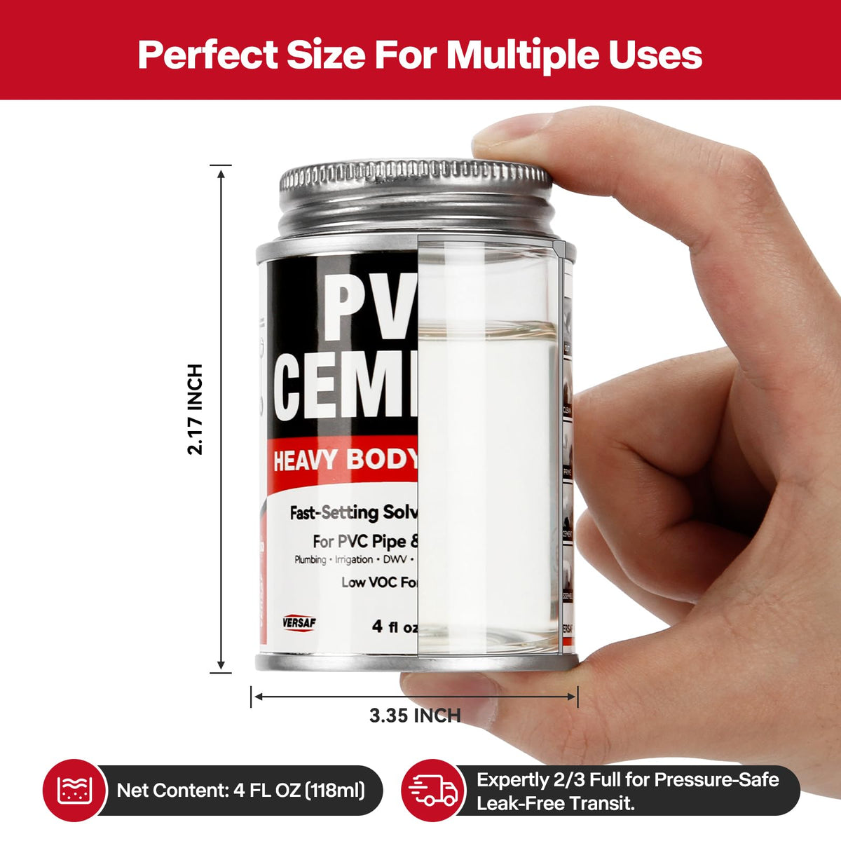 PVC Cement, เครื่องแก้ว PVC ทันที สีแบบ PVC Solvent Weld Glue สำหรับท่อ PVC, 4 fl oz
