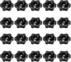 20pcs 6-Star Knobs 1/4-20 Female Thread 32mm 6-Point Star Plastic Head Through Hole Brass Insert Screw-in Threaded Hand Knob Clamping Handles Jig Knobs, Black