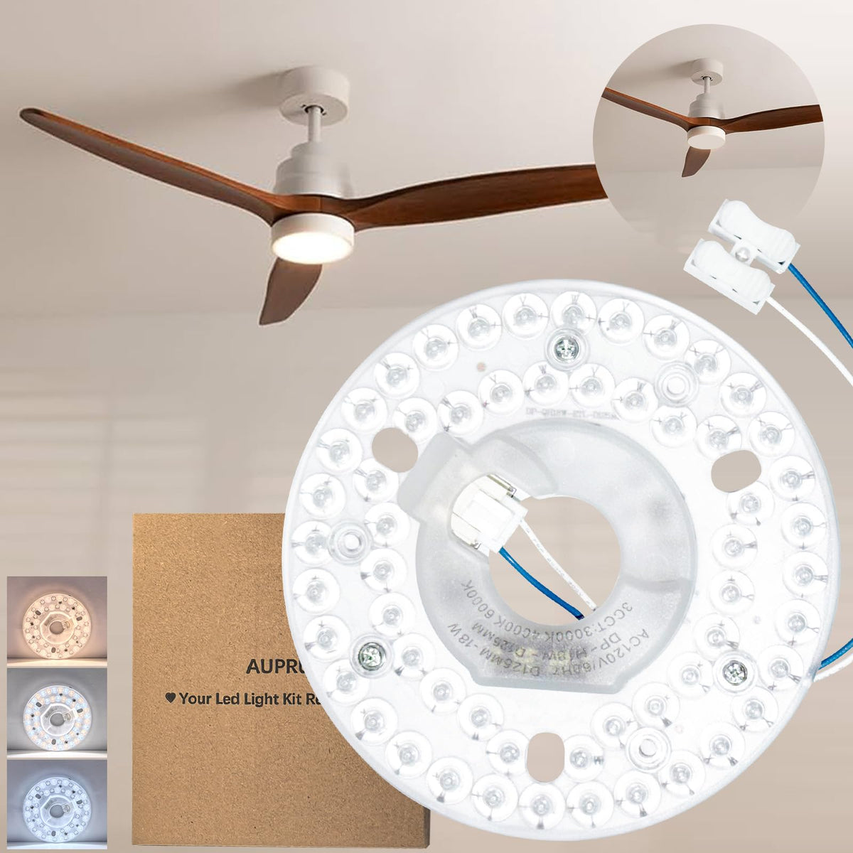 4.92” Ceiling Fan Led Light Replacement 18W 3CCT, Easy Magnetic Mount