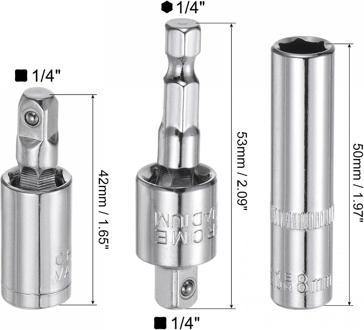 Stecker-Zubehör-Set, 9mm Tiefengriff-Schraubenschlüssel 360° drehbarer Sechskantgriff Impact-Schrauber-Adapter Universalgelenke mit 1/4" Antrieb