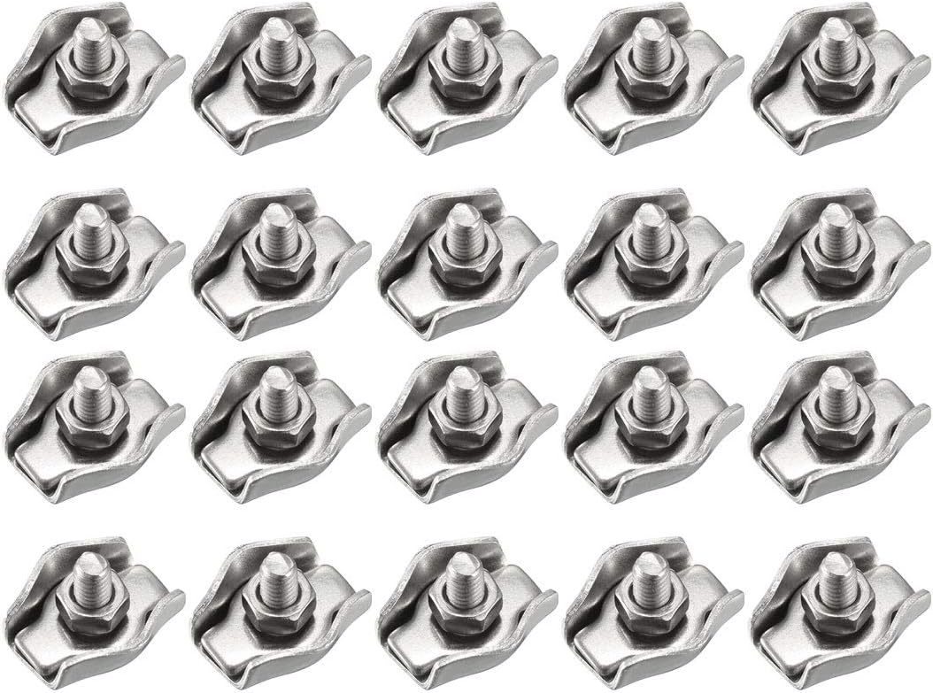 20 Pcs 304 Stainless Steel Single Wire Rope Clip Cable Clamp for 1.5mm-2mm Rope