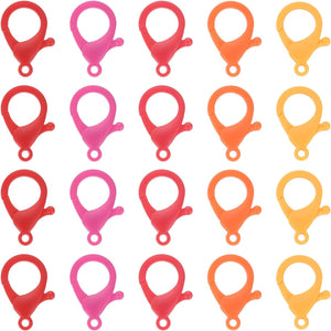 100 Pcs Mixed Colors Hard Plastic Lobster Claw Clasps Lanyard Snap Clip Hooks (Orange/Yellow/Bright Red/Red/Rose Red)