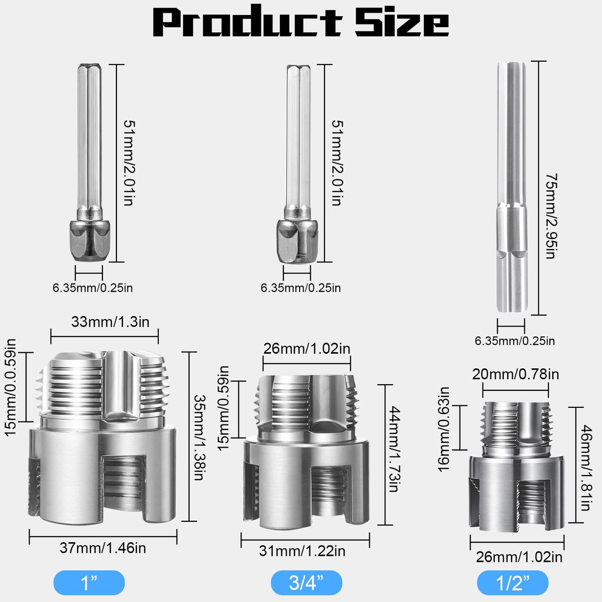 LinkMejor 3 Set Herramienta de Desbarbado de Tubería para Kit de Tornillo de PVC, 1/2”, 3/4”, 1”
