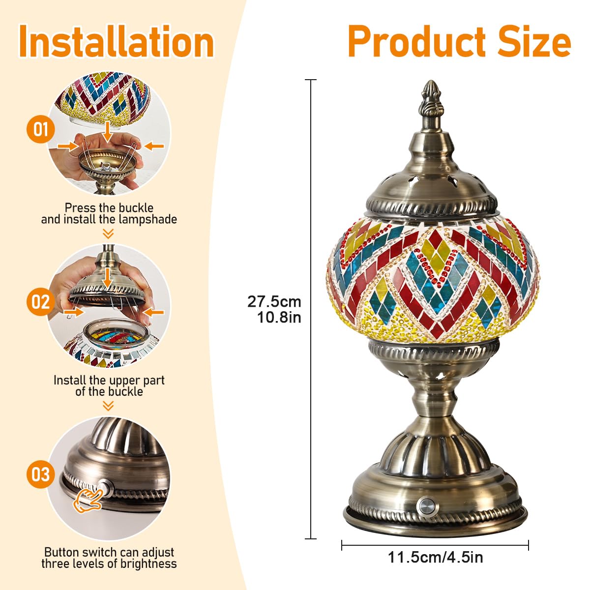 LinkMejor Lampada da Tavolo a Base di Bronzo Turco Portatile Ricaricabile, 6000mAh