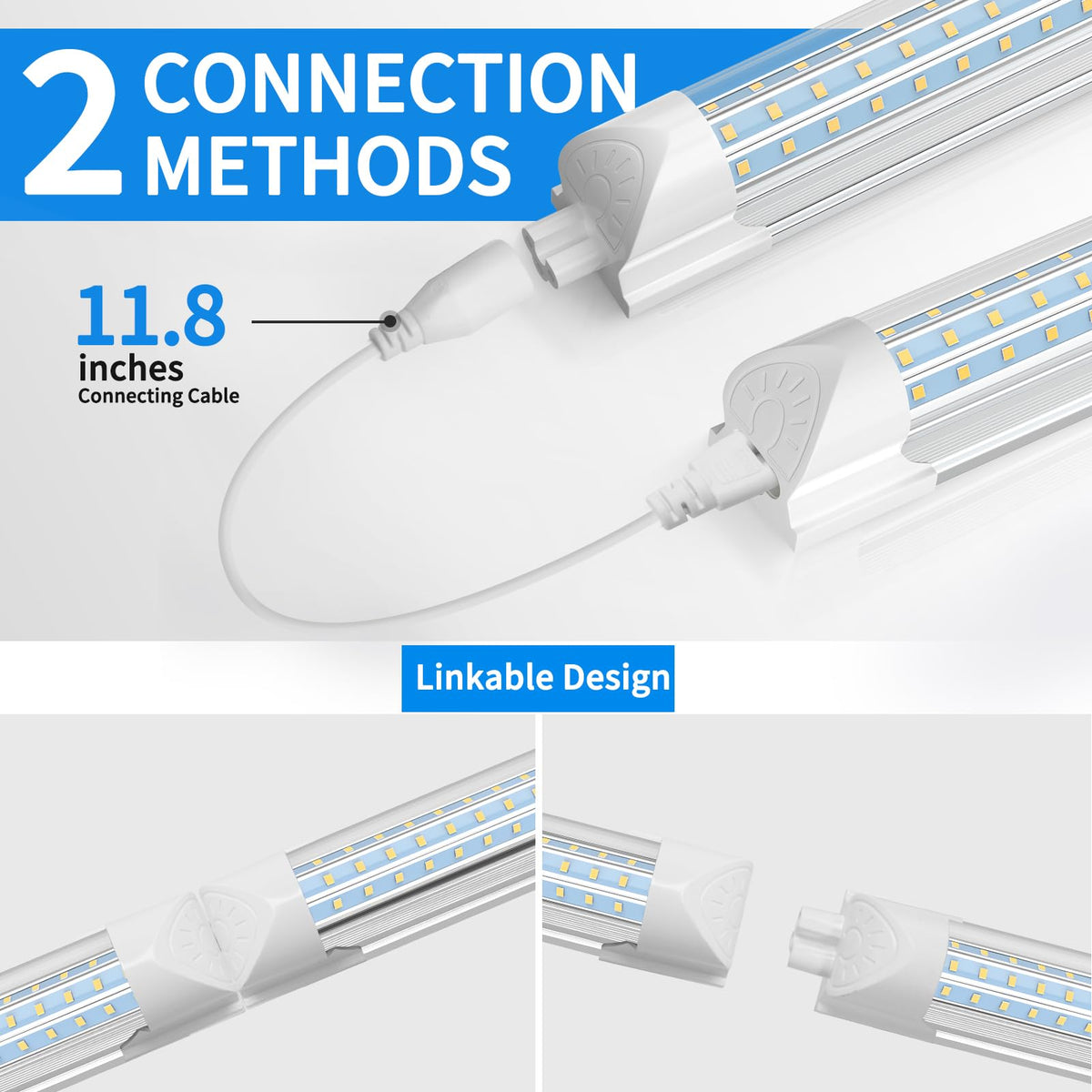 CNSUNWAY LED Lampada da Negozio 2FT, 25W, 3750LM, Colore 6500K, Struttura a D, Connessione Possibile