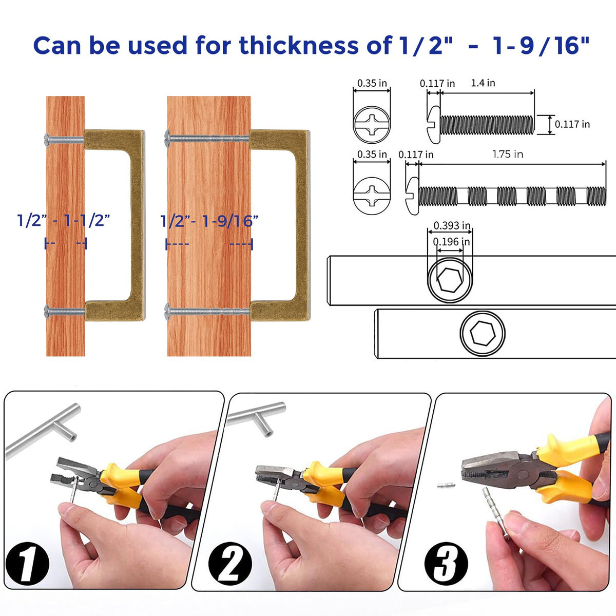 LinkMejor Antikes Messing-Kabinettgriffe Echte Quadratgriffe 3 Zoll 20-Pack