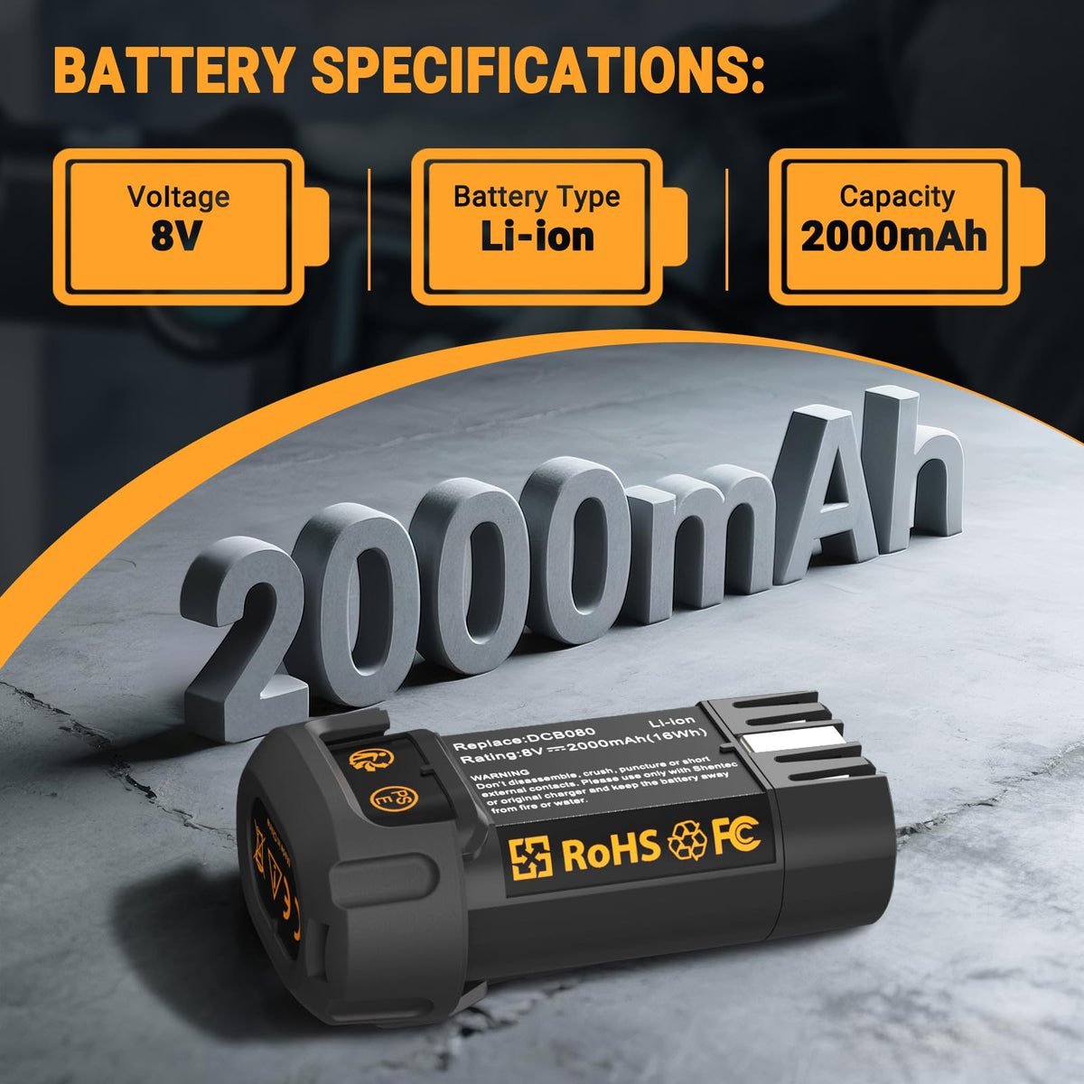 LinkMejor 2.0Ah 8V Bateria kitCompatível com DEWALT DCB080