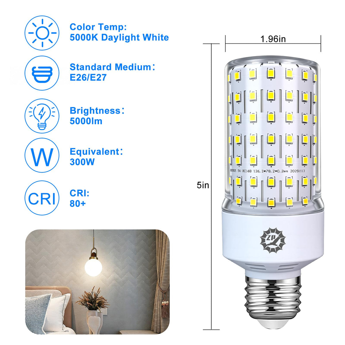 LinkMejor 40W LED Light Bulb 2 Pack, 5000K 5000Lumens E26/E27 Medium Base