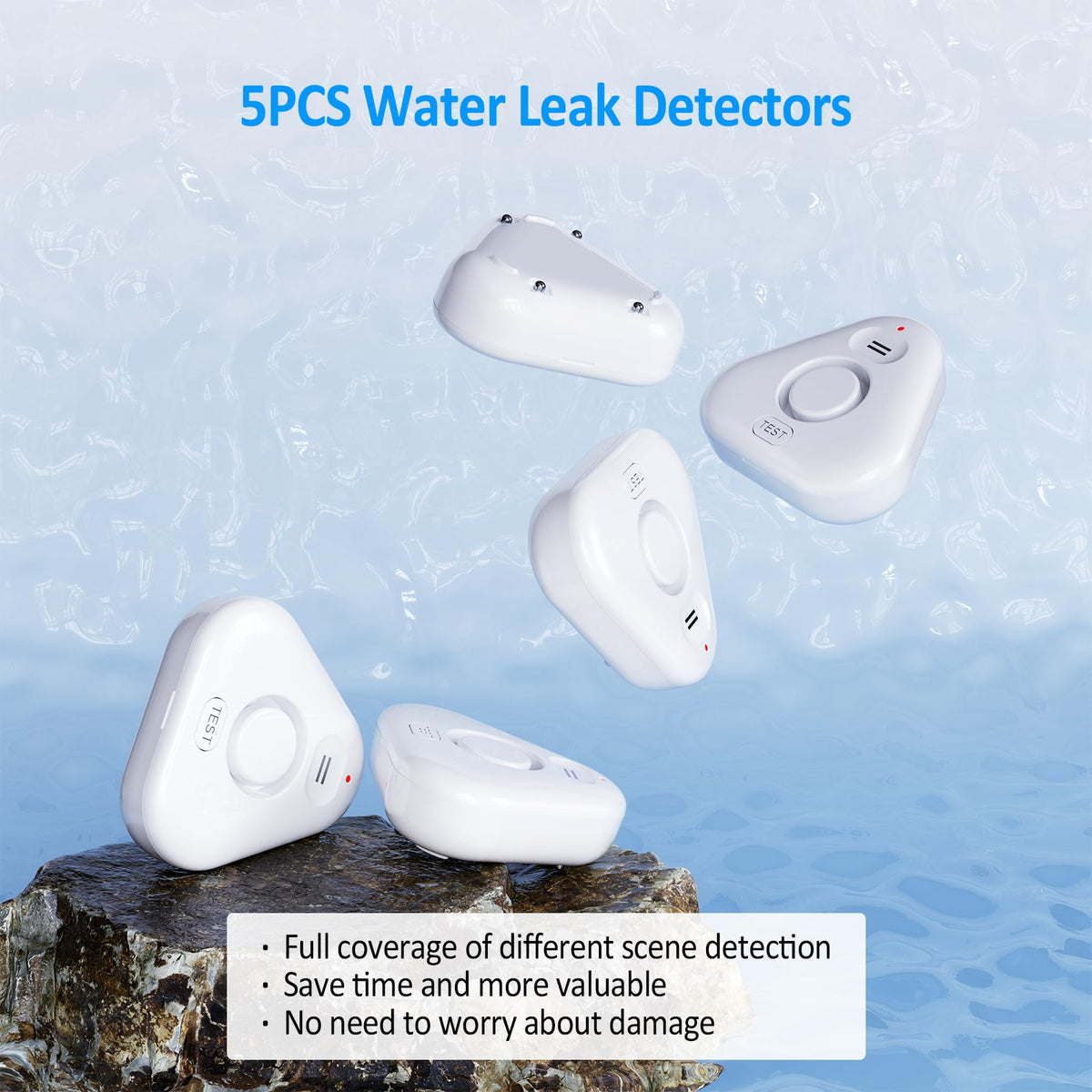 LinkMejor WD76 Rilevatori di Fuga d'Acqua per Casa 120dB Allarme Regolabile, Rilevatore di Allarme di Sensore d'Acqua per Fuga di Acqua Sottoscala/Bagno/Lavanderia/Cucina Allarmi d'Acqua (Alimentato a Batteria, Non per W13 Gateway)