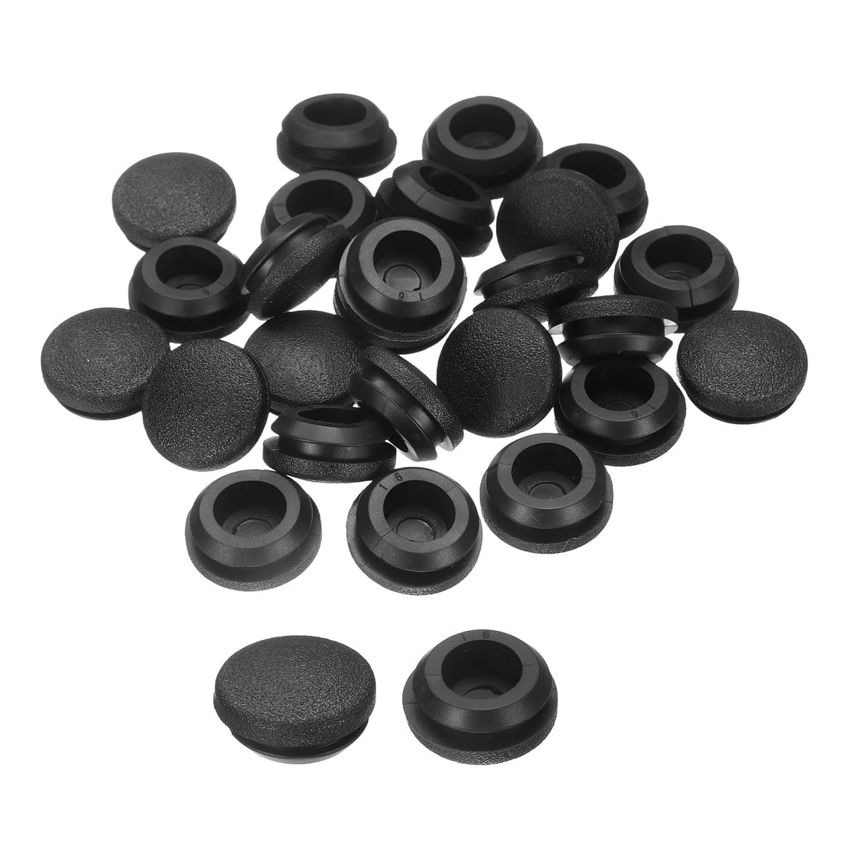 25pcs Silicone Rubber Hole Plugs, Arc Round Bottle Hole Stoppers for 16-17mm Inner Snap in Type Locking Plug Cover for Furniture Accessory, Black