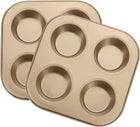 2pcs Cupcake Pan, 4-Cup Non-Stick Muffins Pan Ronde Cupcake Tins Bakpan Bakgerei Koolstofstaal Taartmolden voor Baking, Muffins, Cakes, Brood, Cupcakes, Goud