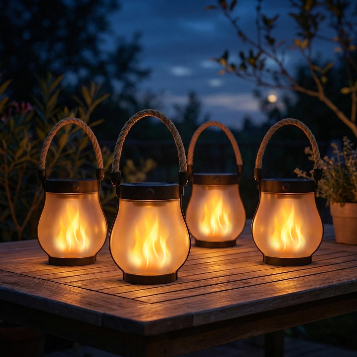 Linternas Solares para Exterior Impermeables 4-Pack, 2da Gen Efecto de Llama Parpadeante