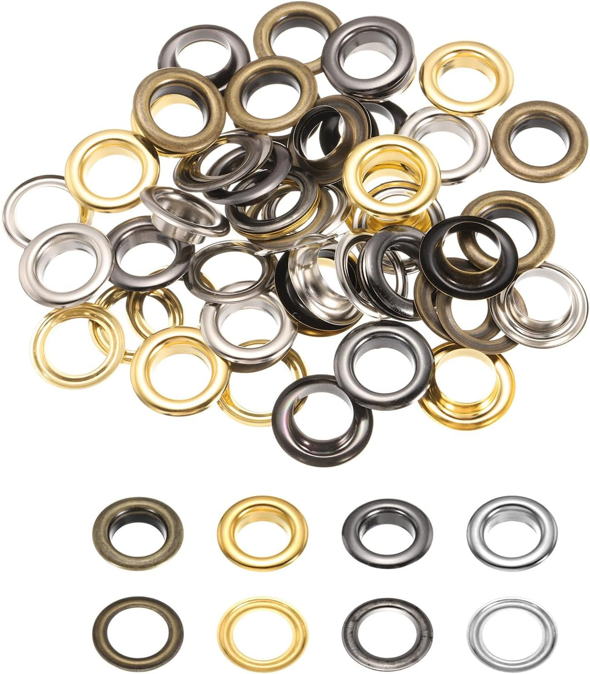 100 Set Copper Grommets Eyelets, 9/16"(14mm) Grommets Eyelets with Washers Grommets Kit Copper Eyelets for Belts, Shoes, Clothes, Bead Cores, DIY Project (Gold/Silver/Grey/Bronze)