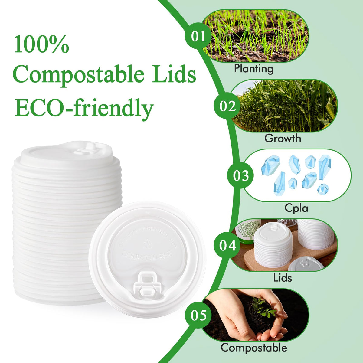 LinkMejor Copos de Café Compostáveis com Tampas 200 Unidades, Tampa de Copo CPLA 3.54 polegadas