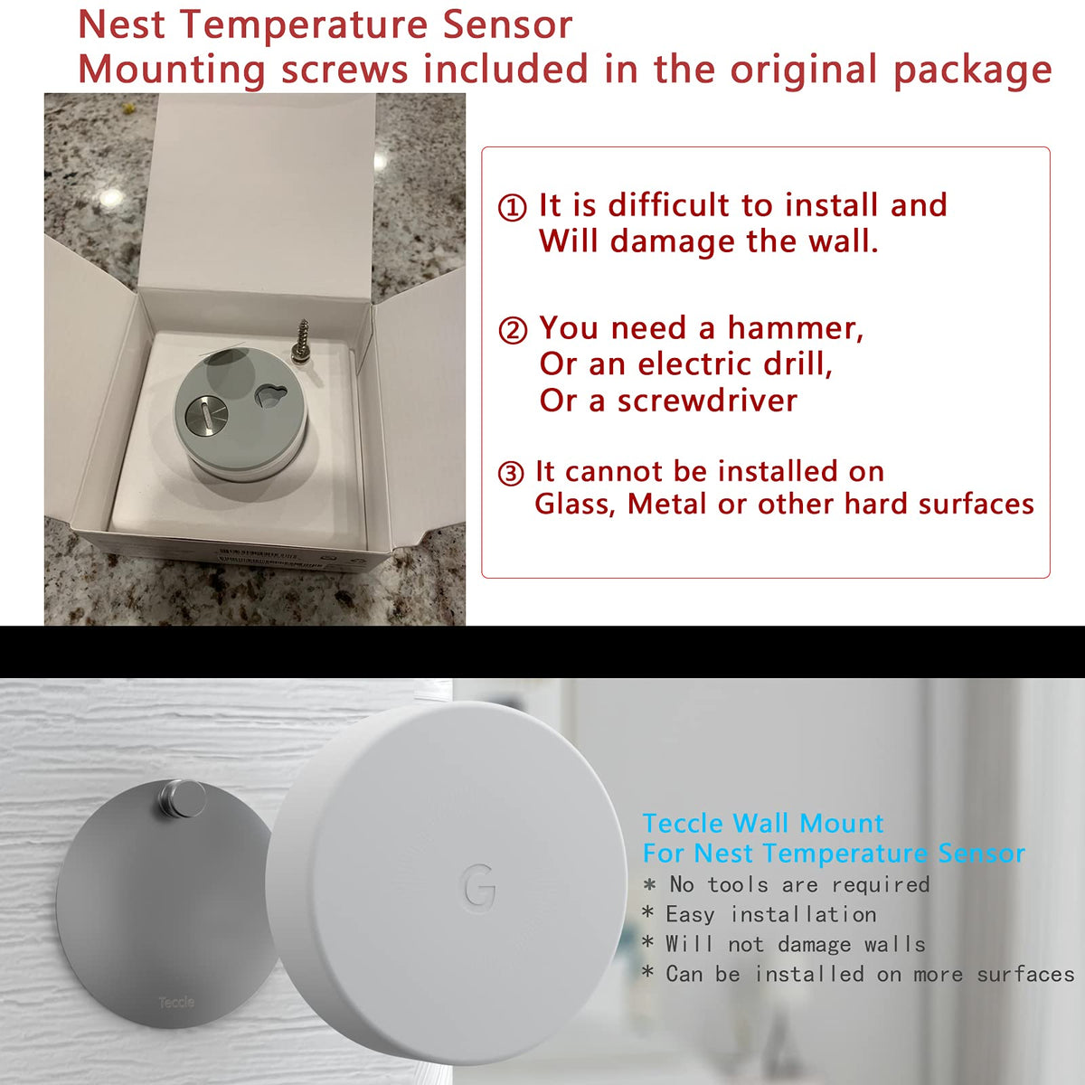 3 Pack Montaggio a Parete per Sensore di Temperatura Nest 2a Gen / 1a gen