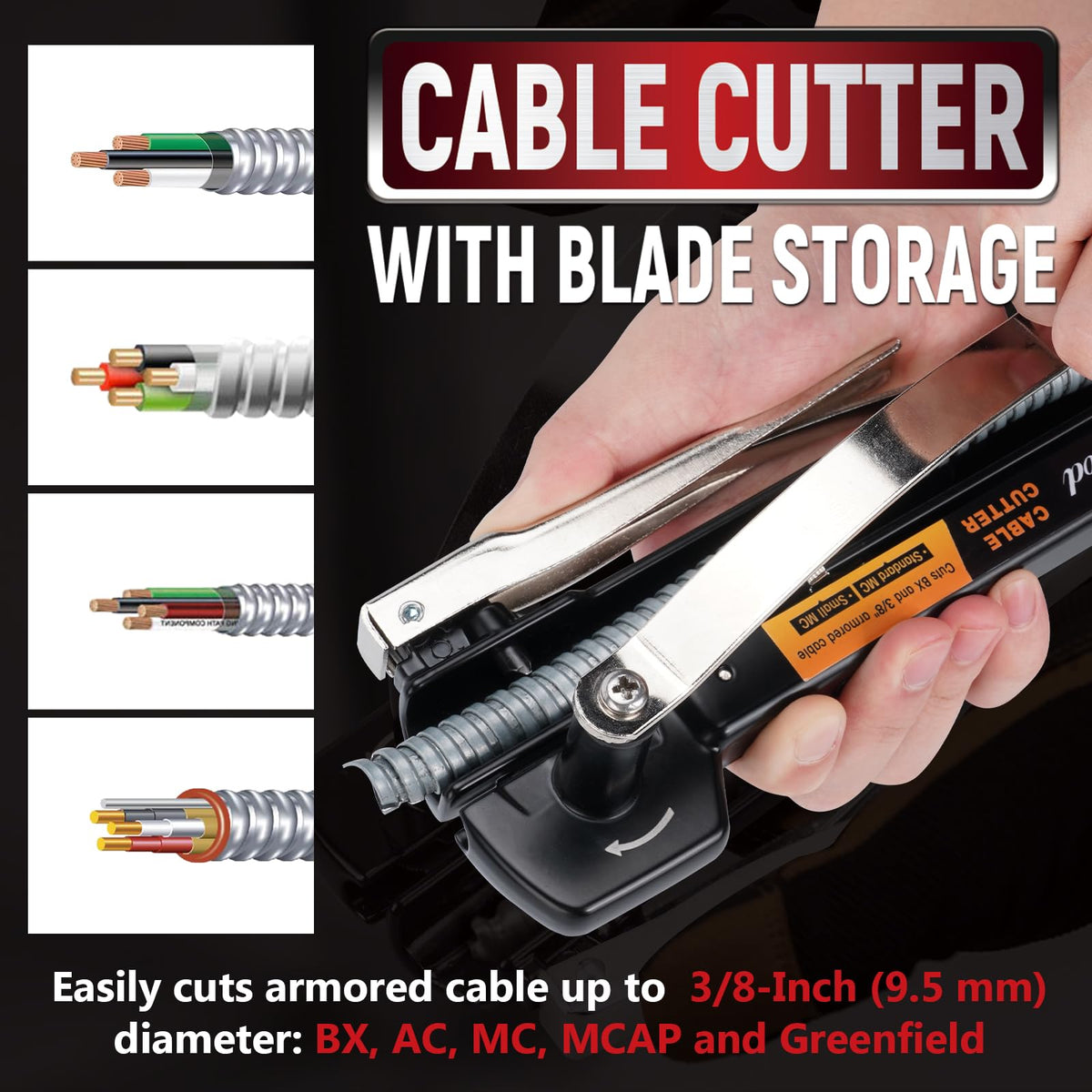 LinkMejor BX/MC Cable Cutter สำหรับสายป้องกันความยาวสูงสุด 3/8"