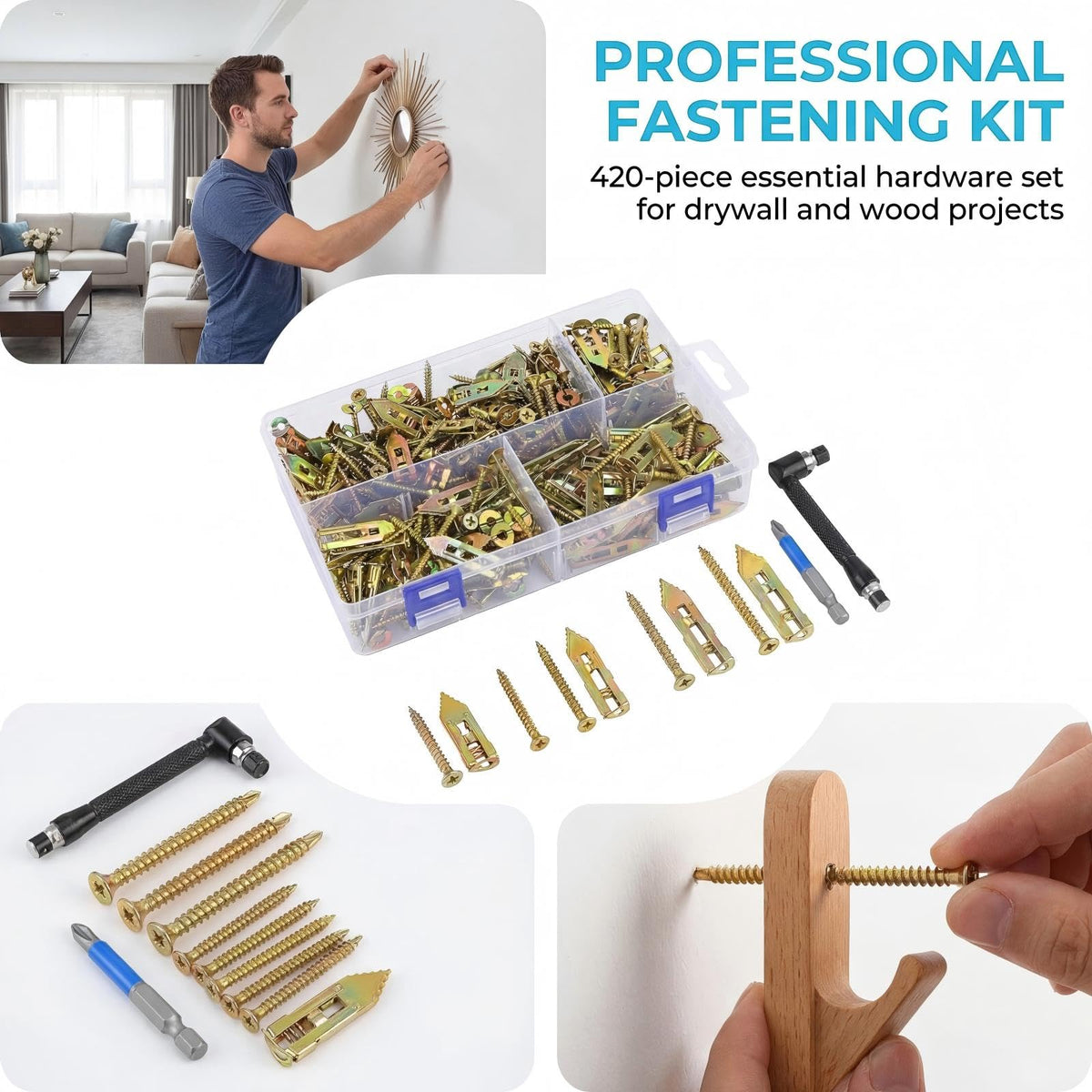 420 PCS Anchors Batau Sendiri Karet Dinding dengan Kit Bantuan Baling Baling